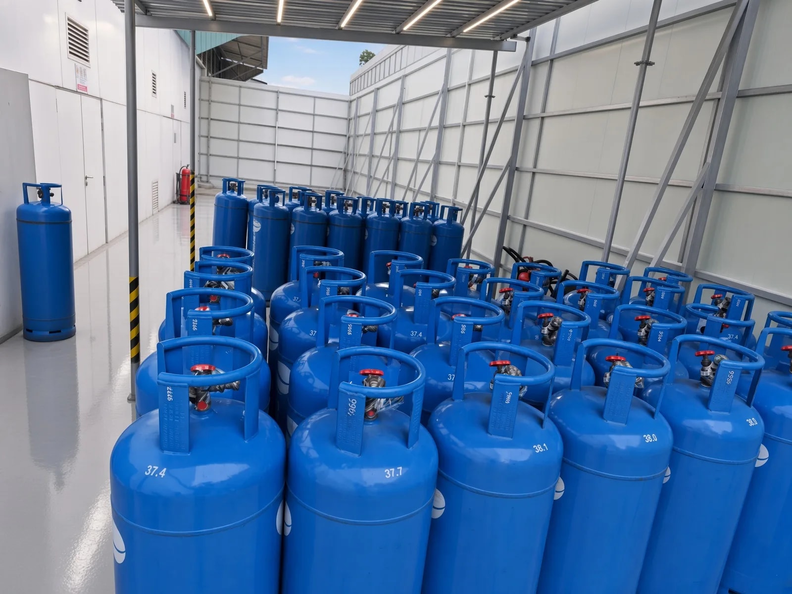 Wide view of the cylinder bank in the gas supply area at Saigon Center